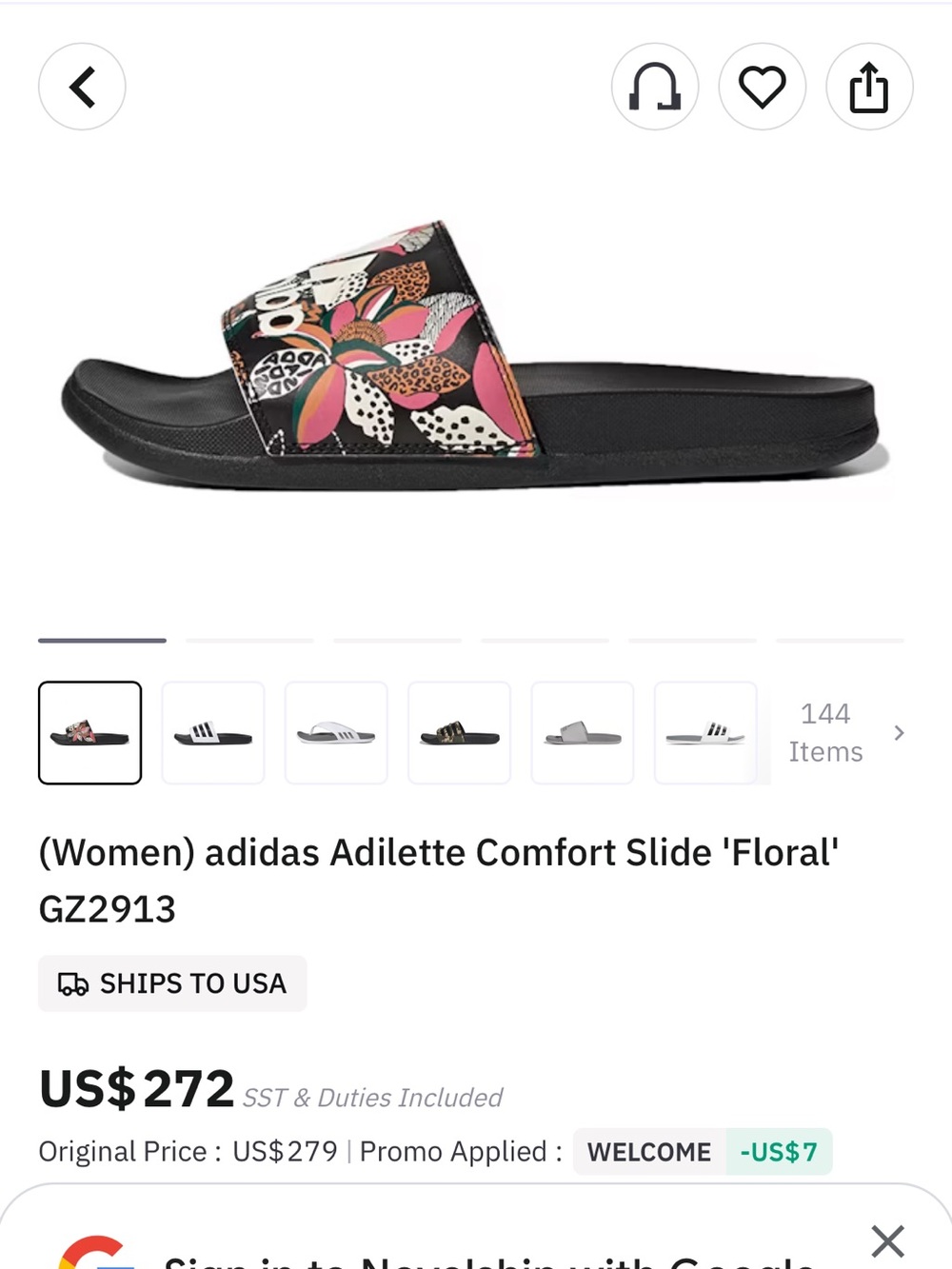 adidas (Women) adidas Adilette Comfort Slide 'Floral' size 9